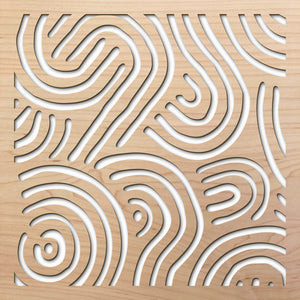 Deco Swirls 8" laser cut maple pattern rendering