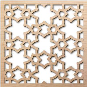 Curvy Stars 8" laser cut maple pattern rendering