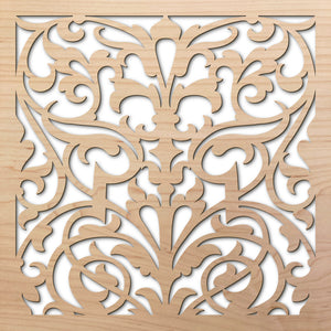 Ornate Damask 8" laser cut maple pattern rendering