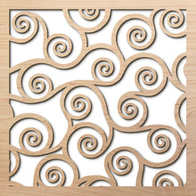 Load image into Gallery viewer, Spirals 1 8&quot; laser cut maple pattern rendering
